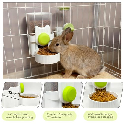 Rabbit Gravity Feeder Waterer Set Automatic Guinea Pig Food Water Dispenser Food Water Bowl Feeding Station for Puppy Kitten Guinea Pigs Chinchilla Hedgehog Small Animals (Green) - color: Green