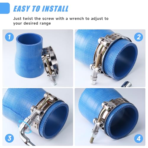 16Pack T Bolt Hose Clamps Set, 8 Size 3/4"~2.5" T bolt Heavy Duty Hose Clamp Working Range 28-78mm, 304 Stainless Steel for Radiator Hoses Clamp - size: 1.10 - 3.07 inches, style: 16pcs t bolt hose clamp kit