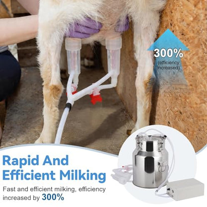 Automatic Pulsating Goat Milking Machine, 5L Stainless Steel Bucket, Food-Grade Silicone Cups Tubes, 110V-240V Portable Adjustable Suction Milker for Farm Home Use - size: 5L/1.32GAL