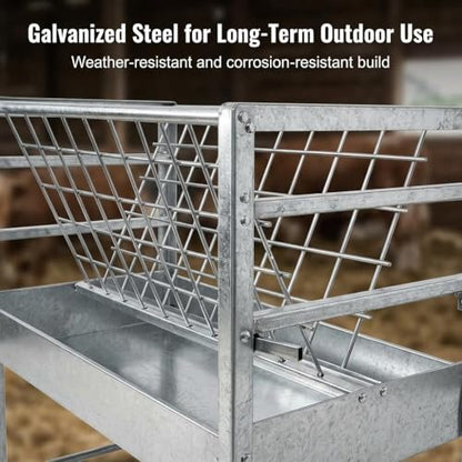 Heavy Duty Wheeled Hay Feeder, 45" Long Stainless Steel 2 in 1 Hay Grain Water Feeder, Mobile Livestock Hay Rack for Goats Sheep Horses Cattle Cows Outdoor Farm Ranch Use
