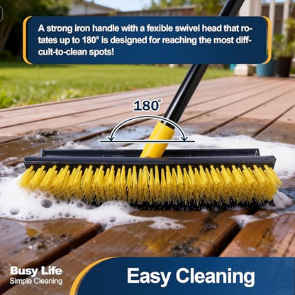 Yocada Double-Sided Floor Scrub Brush Triangle Brush Corner Crevice Cleaning Heavy Duty Stiff Bristle 65.5" for Cleaning Patio Bathroom Garage Kitchen Wall Deck Tub Tile