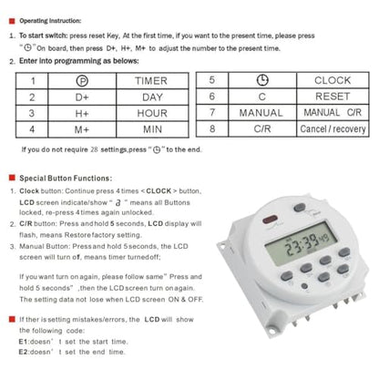Baomain Time Switch Relay with 4 x Terminal Cable,Digital LCD Programmable Timer,12V DC/AC Input,200-250V 16A Output,28 Programs Daily/Weekly Schedule,CN101A for Lighting and Equipment Control - size: Timer with Terminal Cable
