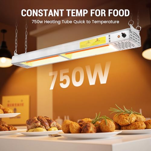 24-Inch Food Heat Lamp, 750W Commercial Food Warmer Hanging Overhead Infrared Strip Heater Catering Buffet Warmers Heat Lamp for Restaurant Parties Kitchen, 115V - size: 24 Inch