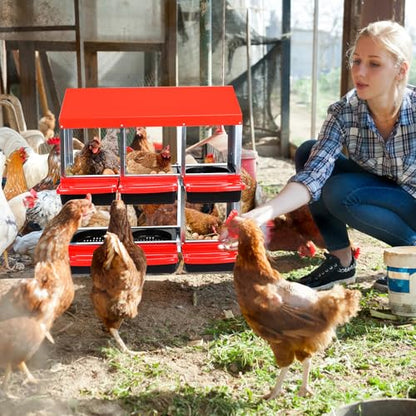 GarveeHome 2-Tier Chicken Nesting Box, 6 Compartment Metal Chicken Laying Boxes with Waterproof Roof ＆ Removable Trays for Hens, Poultry，Easy Egg Collection - color: Red, size: 6 holes