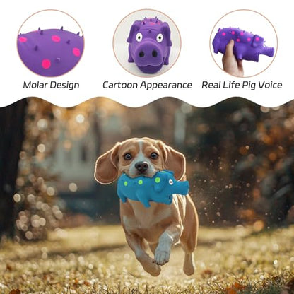 Andiker 2PC Dog Squeaky Toys, 8" Latex Dogs Chew Toy with Oinks Sound Grunting Pig Dog Toy for Dental Biting, Chasing to Kill Boring Time (Pink,Yellow) - color: Pink,Yellow