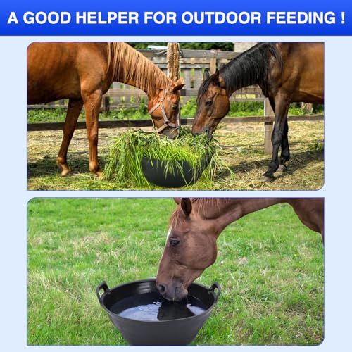 Rubber Feeder Pan, 3.1 Gallon Large Horse Feed Bucket, Heavy Duty Rubber Water Bowl for Livestock, Stackable Chicken Dust Bath Tub for Goats Livestock Animal Feeding Cats Dogs Pigs (4)