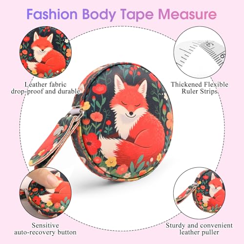 Retractable Mini Tape Measure, Auto-Retract, Premium Leather Tape Measure, Dual-Sided Ruler, Ideal for Fabric Cutting, Body Measurements, and Handicrafts (Red Fox) - color: Red Fox