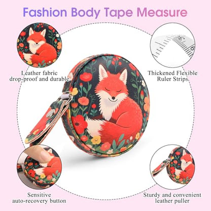 Retractable Mini Tape Measure, Auto-Retract, Premium Leather Tape Measure, Dual-Sided Ruler, Ideal for Fabric Cutting, Body Measurements, and Handicrafts (Red Fox) - color: Red Fox