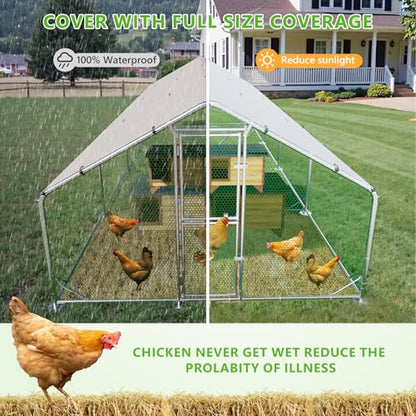 Large Chicken Coop,Metal Chicken Run for Yard with Feeding Door,Walk-in Chicken Pen for 30-40 Chickens,Outdoor Poultry Cage with Anti-UV Cover,Duck Rabbit House