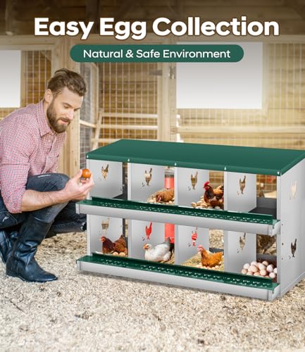 Chicken Nesting Box, 8 Compartment Metal Nesting Box,Wall Mount Chicken Nesting Boxes for Laying Eggs,Easy Egg Collection,8 Room Nest Boxes for Chickens - size: Green 8 Compartment