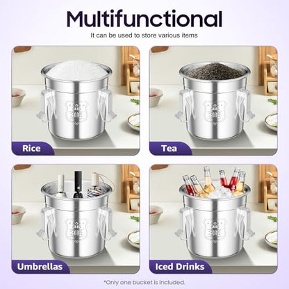 304 Stainless Steel Airtight Canister for Home, Rice Cereal Grain Canisters Container, Metal Kitchen Rice Oil Storage Bucket for Household Kitchen Food w/Handles+Lid (Silver-6L) - color: Silver-6L