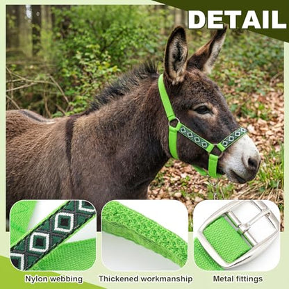 1 Set Miniature Donkey Halter with Lead Ropes, Cute and Stylish Adjustable Nylon Head Collar Set for Miniature Donkeys (Bright Green) - color: Bright Green