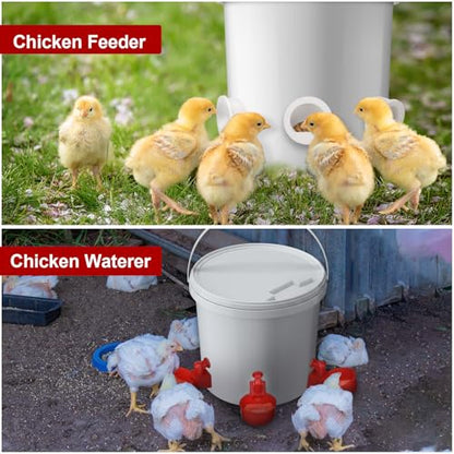 Potchen 25 Sets Chicken Feeder and Water Cup Kit, Quail & Chick Port Feeder and Automatic Chicken Waterer with Hole Opener, Drill, DIY Waterer for Various Poultry