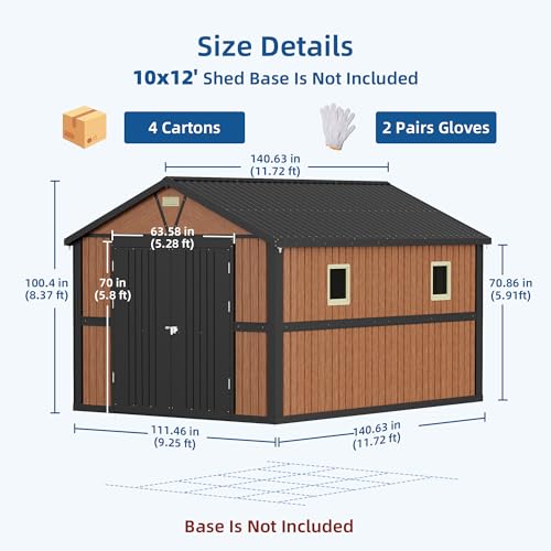 10x12 FT Outdoor Storage Shed, Garden Metal Shed with Lockable Doors & Window, Extra Large Tool Shed for Backyard, Patio & Lawn - size: 10x12 FT (No Base)