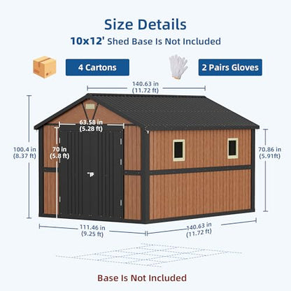 10x12 FT Outdoor Storage Shed, Garden Metal Shed with Lockable Doors & Window, Extra Large Tool Shed for Backyard, Patio & Lawn - size: 10x12 FT (No Base)