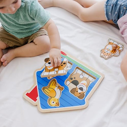 Melissa & Doug Pet Animals Jumbo Knob Puzzle, Wooden Peg Puzzle for Toddlers, Educational Toy for Shape Recognition and Fine Motor Skills, Ages 1+ - style: Pets