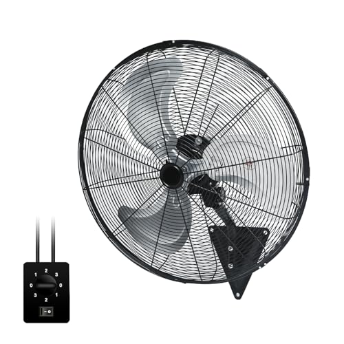 AZOUTDOOR 24" Wall Mount Fan, 8850 CFM High Velocity Industrial Wall Fan with 3-Speed Setting, 120° Oscillating Mounted Fans for Warehouse, Workshop, Garage, Patios, Commercial Use - ETL Listed, Black - color: Black 24"