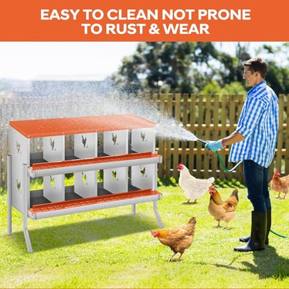 Garvee Chicken Nesting Box, 8 Compartments Nesting Box for Chickens, Galvanized Steel Chicken Laying Box for Easy Egg Collection, Wall Mounting - color: Orange | 8 Compartments+legs