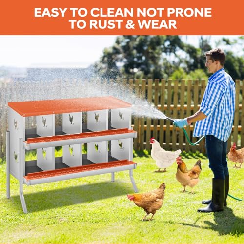 Two-Tier Removable Tray Design - Metal Chicken Nesting Box for Small Animals - 8 Compartments, Large Vented Holes, Wall-Mount or Stand, Easy Clean & Egg Collection - Red, 8 Compartments ZW - color: Orange | 8 Compartments+legs