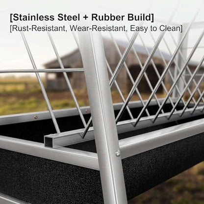 Stainless Steel Hay Feeder for Goats, 77-Gallon Livestock Feeder with 22-Gallon Rubber Feeding Pan, 33.4" Anti-Waste Rack for Sheep, Miniature Horses and Small Farm Animals - color: black and white