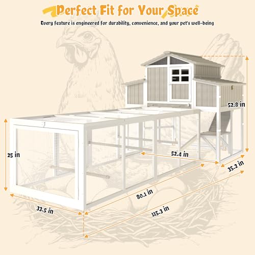 Super Large Chicken Coop with Run for 6-12 Hens, Outdoor Chicken Hen House with 4 Nesting Boxes, Pull-Out Tray, 5 Perches, 2-Story Wooden Poultry Cage with Dual-Side Egg Collection