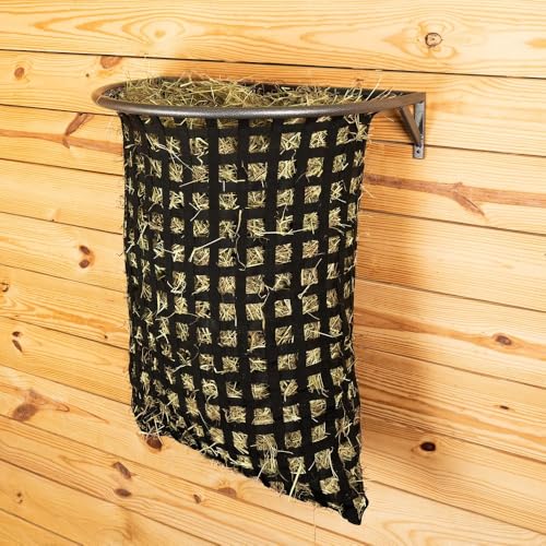 EASY-UP Schneiders Pro Flat Wall Hay Feeder with Webbed Hay Net for Horses & Heavy-Duty Steel Frame for Stable Use | Slow Feed Design Reduces Waste & Supports Natural Grazing | Color Gray Armor