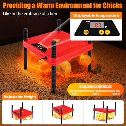 Brooder Box for Chick, 6-in-1 Chick Starter Kit, Includes Brooder Heating Plate, Baby Chicken Pen, Chicken Feeder, Waterer, Perch, Nesting Pad (Brooder Set) - color: Orange, Black