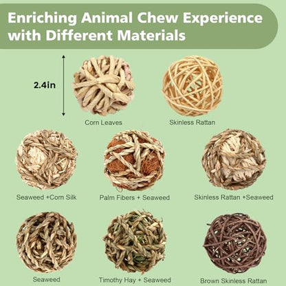 VESPRO Bunny Chew Grass Balls, Rolling Chew Toys for Small Animals, Natural Chew Grass Toys and Bunny Treats for Rabbits, Guinea Pigs, Chinchillas, Hamsters, Mice Teeth Grinding (8 Pcs) - size: Rabbit balls-8P