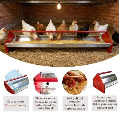 Chicken Feeding Trough,Chicken Feeder,45" Heavy Duty Galvanized Steel Feeder with Drainage Holes & Crossbar,Suitable for Poultry Feeder Trough for Chicken, Duck, Geese, Turkey (1 Piece)
