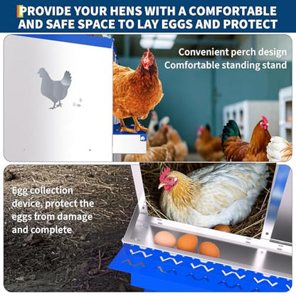 6-Hole Galvanized Chicken Nesting Box, Roll Away Egg Collection, Rustproof Hen Laying Boxes with Legs, Ventilated & Easy Install, Premium Poultry Nest for Chicken Coop/Duck House + Fake Training Eggs - size: 6 Holes with Legs