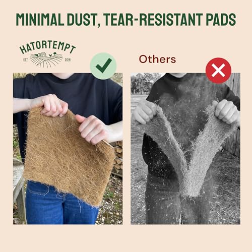 Hatortempt 10-Pack Chicken Nesting Box Pads for Laying Hens, 13"x13" | Ammonia Absorbing Coconut Coir - Helps Control Surface Odors - Tear-Resistant - Soft & Protective - Compostable - Trimmable