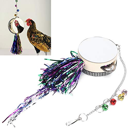Pet Chicken Mirror Drum Toy, Double Sided Hanging Toy with Bells and Clickers for Hens and Chicks