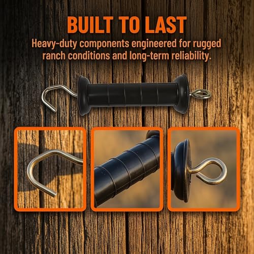 4pcs Electric Fence Gate Handles Heavy Duty Insulated Plastic and Iron Construction with Spring Hook for Easy Installation, Sturdy Outdoor Garden Fence Gate Pulls