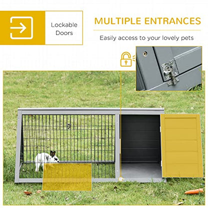 PawHut 46" x 24" Wooden A-Frame Outdoor Rabbit Hutch, Small Animal Cage, Bunny Hutch with Outside Run & Ventilating Wire, Gray - color: Gray, size: 45.8"L x 24.5"W x 20.8"H