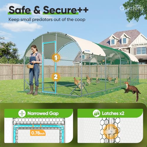 Quictent Essential Series 24x9x6.6ft Metal Chicken Coop Run with Climbing Ladder, Walk-in Outdoor Poultry Cage with PVC Coated Chicken Wire, Hen Duck Rabbit Farm House, Waterproof Anti-UV Cover - size: 24x9ft
