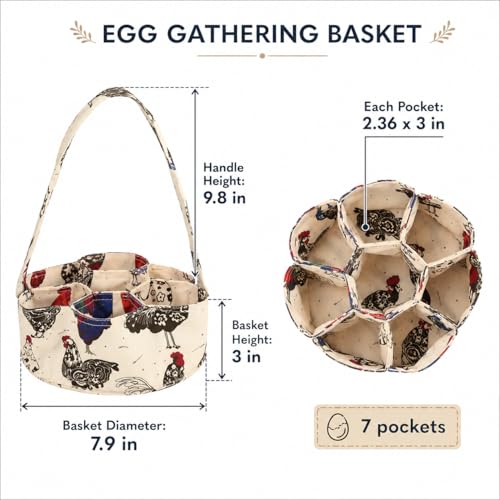 2pcs Egg Bags Mini Egg Collecting Gathering Basket with 7 Pouches for Farmhouse Chicken Hen Duck Goose Housewife Garden Transporting Storage