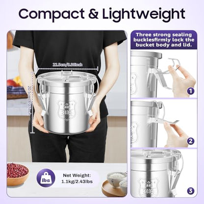 6L Stainless Steel Airtight Canister Rice Cereal Grain Canisters Container Food Oil Sugar Milk Storage Bucket w/Handles+Lid Cylinder Jar for Household Kitchen Bar Restaurants Silver (6L) - color: 6L