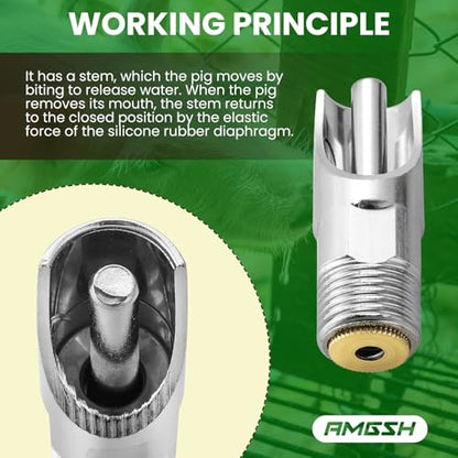 20Pack Pig Waterer Nipples, NPT 1/2" Stainless Steel Automatic Pig Nipple Drinker Feeder Hog Waterer for Sows Piglets Drinking