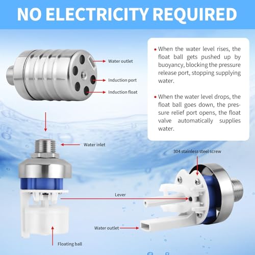 4Pcs Aquapulse Water Float Valve, 1/2Inch to 3/4Inch Stainless Steel Automatic Water Shut Off Float Valves, Auto Water Level Control System for Water Tank, Livestock Trough, Pool, Garden Hose - size: 4Pcs
