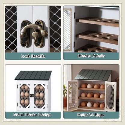 Xuhal Wooden Egg Holder Countertop Farmhouse House Shape Egg Storage Decor 3 Tier Cabin Pull out Storage Shelf Holding up to 24 Distressed Collecting Basket for Gathering Kitchen