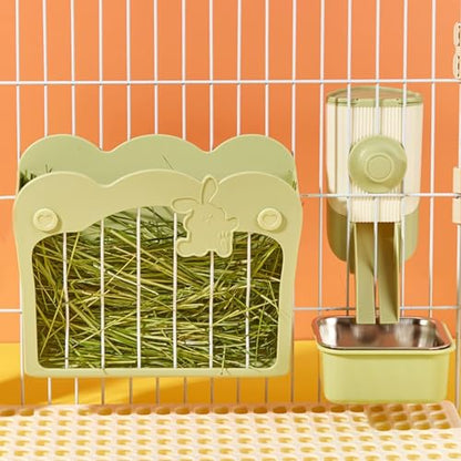 Rabbit Hay Feeder, 3-in-1 Feeding Set with Food Bowl and Hanging Funnel for cage, Hay Rack for Bunny Guinea Pig Chinchilla (Green) - color: Green