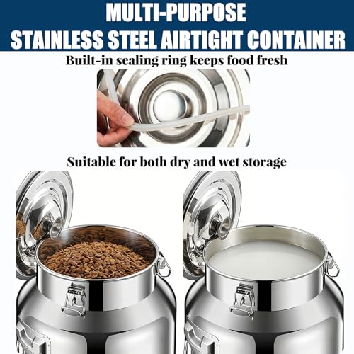 18 Lbs Stainless Steel Dog Food Storage Container with Scoop, Large Metal Dog Food Bin with Airtight Lid & Locking Clamp, Pet Food Container for Dogs & Cats, Keep Fresh, Easy to Clean - size: 18 Lbs