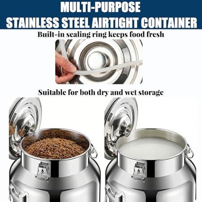 25 Lbs Stainless Steel Dog Food Storage Container with Scoop, Large Metal Dog Food Bin with Airtight Lid & Locking Clamp, Pet Food Container for Dogs & Cats, Keep Fresh, Easy to Clean - size: 25 Lbs