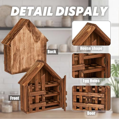 Remerry Wooden Egg Holder Countertop 3 Tier House Shape Fresh Egg Storage Pull out Eggs Racks Basket for Home Craft Room Farmhouse Kitchen Counter Organizer(36 Hole,with Door,Brown) - style: with Door