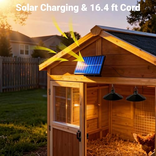 redaica Solar Chicken Coop Light with Timer, 2 Lamps & Remote 3/5/8H Chicken Coop Accessories, 3 Brightness Levels Solar Lights for Chicken Coop, Waterproof Light for Sheds Barns, Stables, Duck Houses