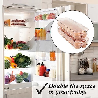 Kitchen Details Egg Crate | Dimensions: 14.5"x4.5"x2.9" | Fits 14 Eggs per Crate | Stackable | BPA Free | Easy Pull Handles | Kitchen Organization | Clear
