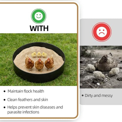 Chicken Dust Bath Tub 40" D x 5.9" H, Large Bottomless PP Poultry Bathing Ring, Dust Bath for Chickens & Small Animals, Adjustable, Easy Setup Coop Accessory for Farm & Backyard (Black)
