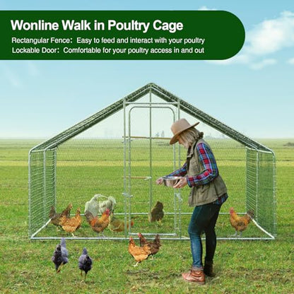 Chicken Coop Large Metal Chicken Run, Outdoor Walk-in Poultry Spire Roof Cage with Chicken Perch for Hen House, Duck Coop and Rabbit Run, Silver (9' L x 13.1' W x 6.56' H) - size: 157.5"L x 118.1"W x 78.7"H