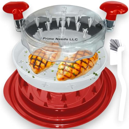 Chicken Shredder, Chicken Shredder Tool Twist, Meat Shredder, Chicken Breast Shredder, Large Heavy Duty Meat Shredder Tool with Tray & Brush, BPA-Free, Dishwasher Safe, Strong Non-Slip Base - color: Red