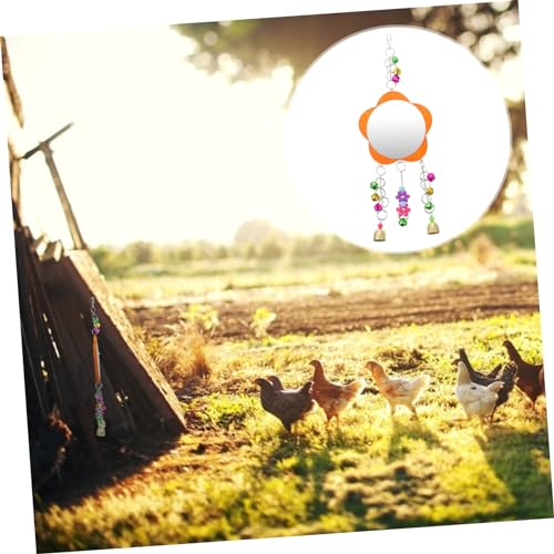 Toddmomy 1pc Chicken Mirror Toy Bells Rooster Hanging Mirror for Parrots and Birds Engaging Pet Supplies for Chewing and Playtime Activities